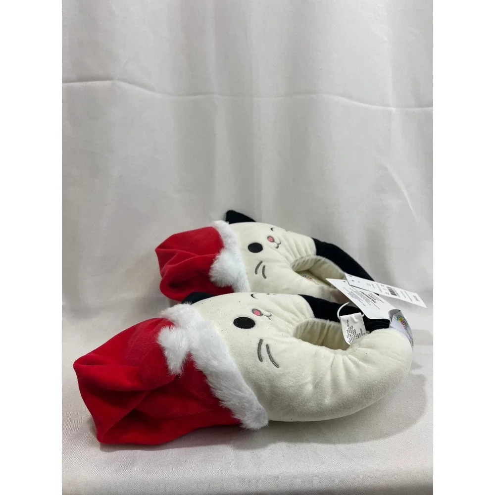 Squishmallows Santa Hat Cat Plush Slippers Kids Size 2/3 Off-White Black Holiday